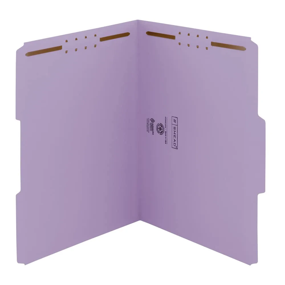 Smead Fastener File Folder, 2 Fasteners, Reinforced 1/3-Cut Tab, Letter Size, Lavender, 50 per Box (12440)