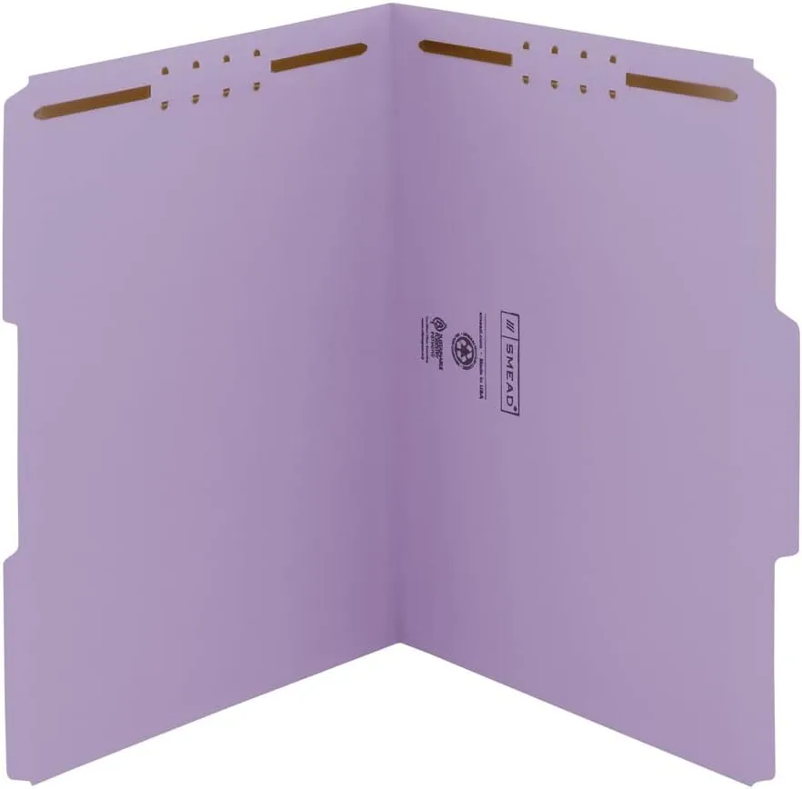 Smead Fastener File Folder, 2 Fasteners, Reinforced 1/3-Cut Tab, Letter Size, Lavender, 50 per Box (12440)