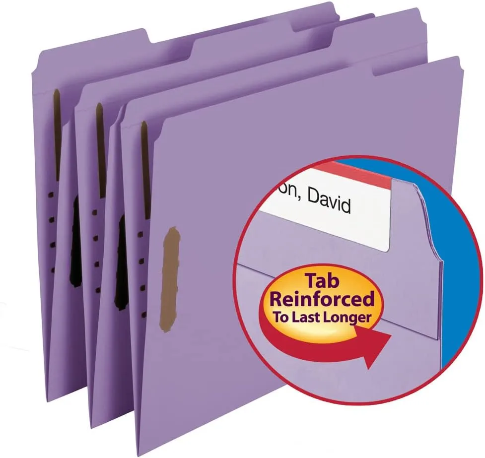 Smead Fastener File Folder, 2 Fasteners, Reinforced 1/3-Cut Tab, Letter Size, Lavender, 50 per Box (12440)