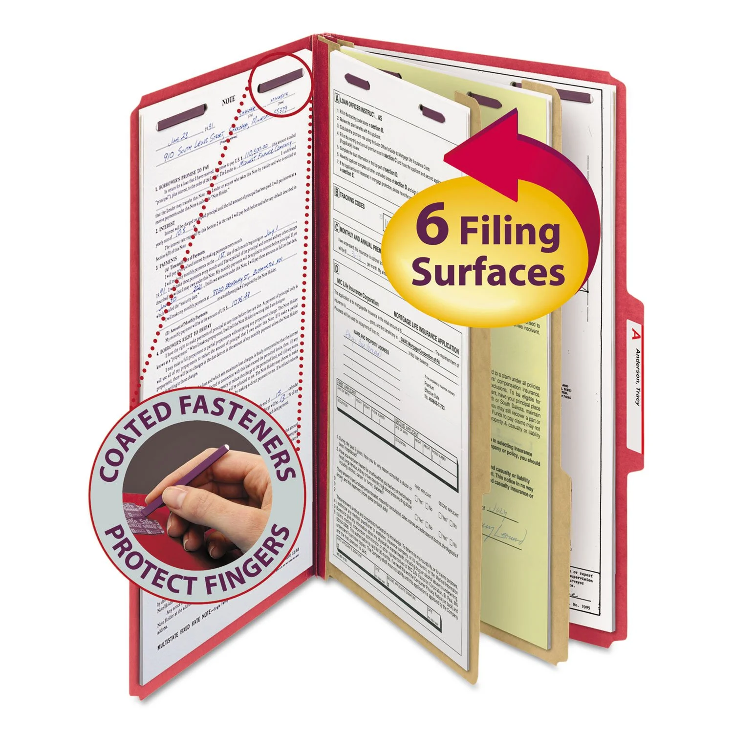 Smead 19031 Classification Folders, Legal Size, 6-Section, Bright Red, 10/Box