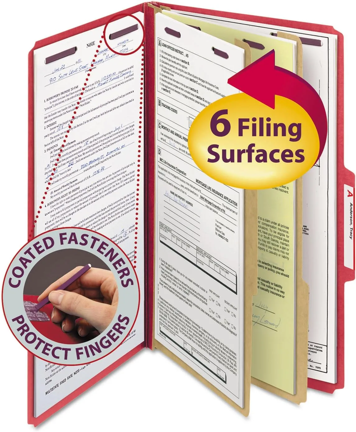 Smead 19031 Classification Folders, Legal Size, 6-Section, Bright Red, 10/Box