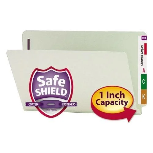 Smead 37705 One Inch Expansion Folder Two Fasteners End Tab Legal Gray Green 25/Box