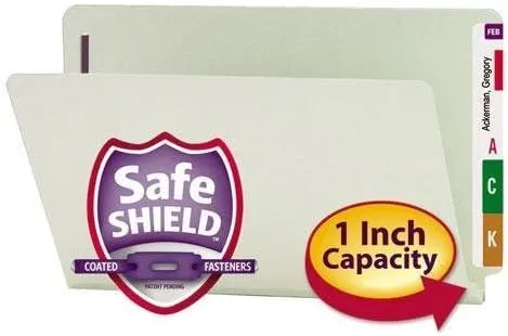 Smead 37705 One Inch Expansion Folder Two Fasteners End Tab Legal Gray Green 25/Box