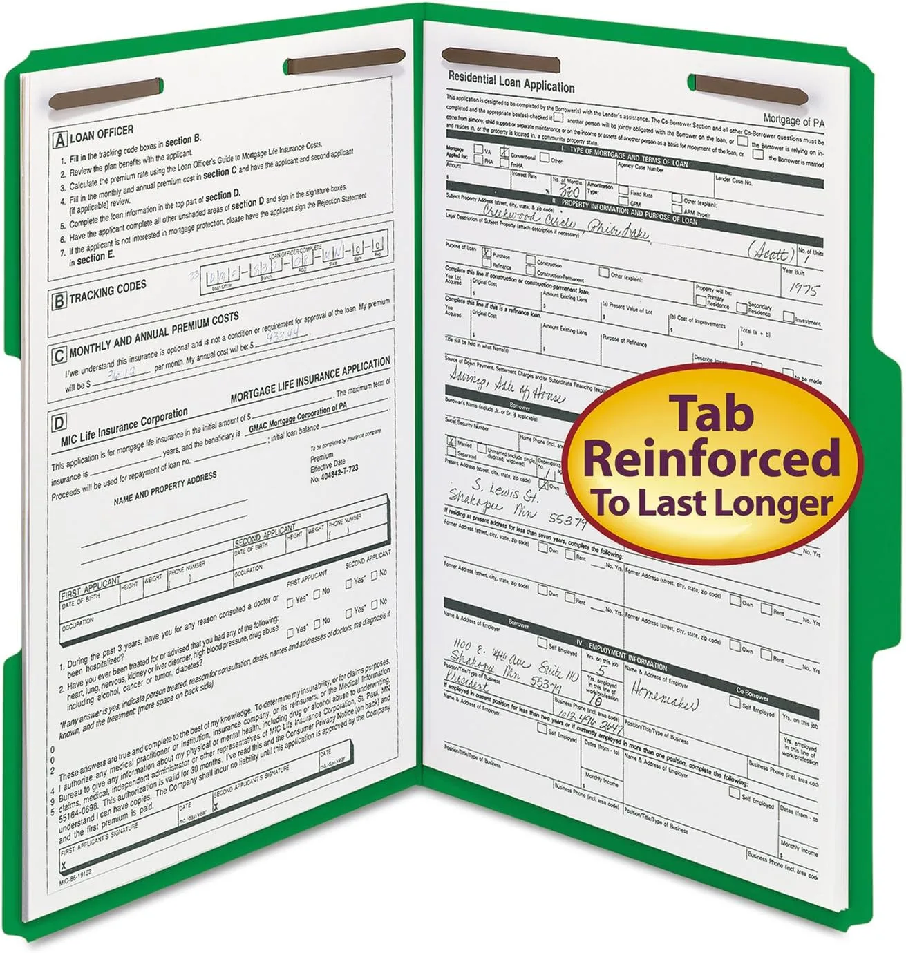 Smead Fastener File Folder, 2 Fasteners, Reinforced 1/3-Cut Tab, Legal Size, Green, 50 per Box (17140)