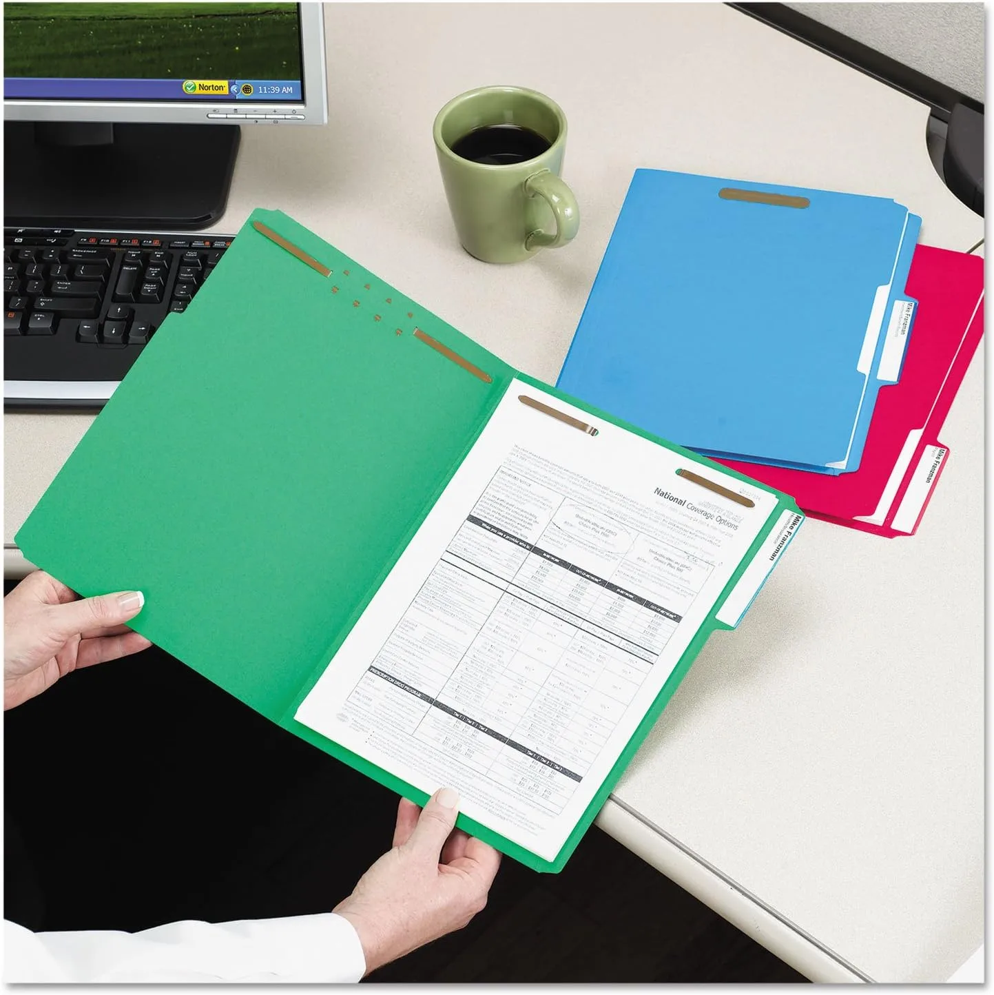Smead Fastener File Folder, 2 Fasteners, Reinforced 1/3-Cut Tab, Legal Size, Green, 50 per Box (17140)