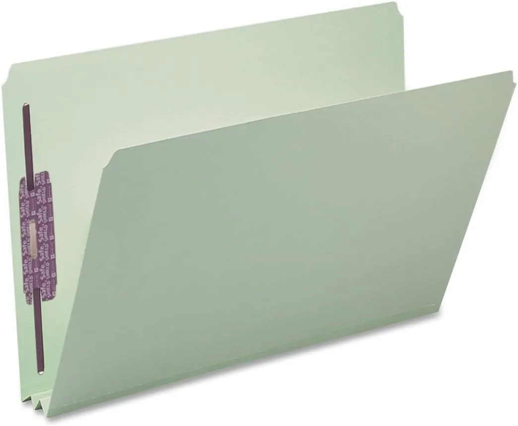 Smead Pressboard Fastener File Folder with SafeSHIELD Fasteners, 2 Fasteners, Straight-Cut Tab, 2" Expansion, Legal Size, Gray/Green, 25 per Box (19910)