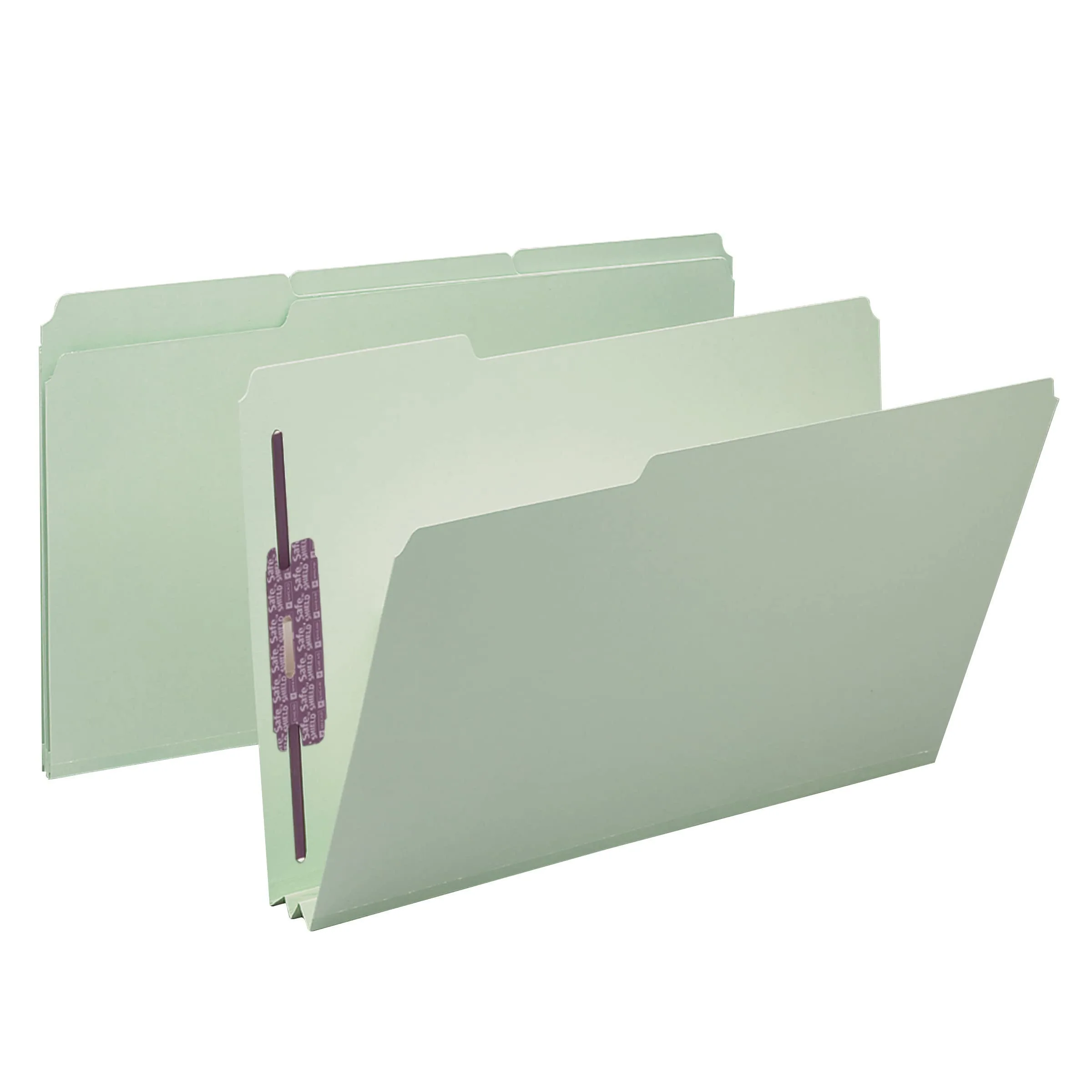Smead Pressboard File Folder with SafeSHIELD® Fasteners, 2 Fasteners, 1/3-Cut Tab, 2" Expansion, Legal Size, Gray/Green, 25 per Box (19934)