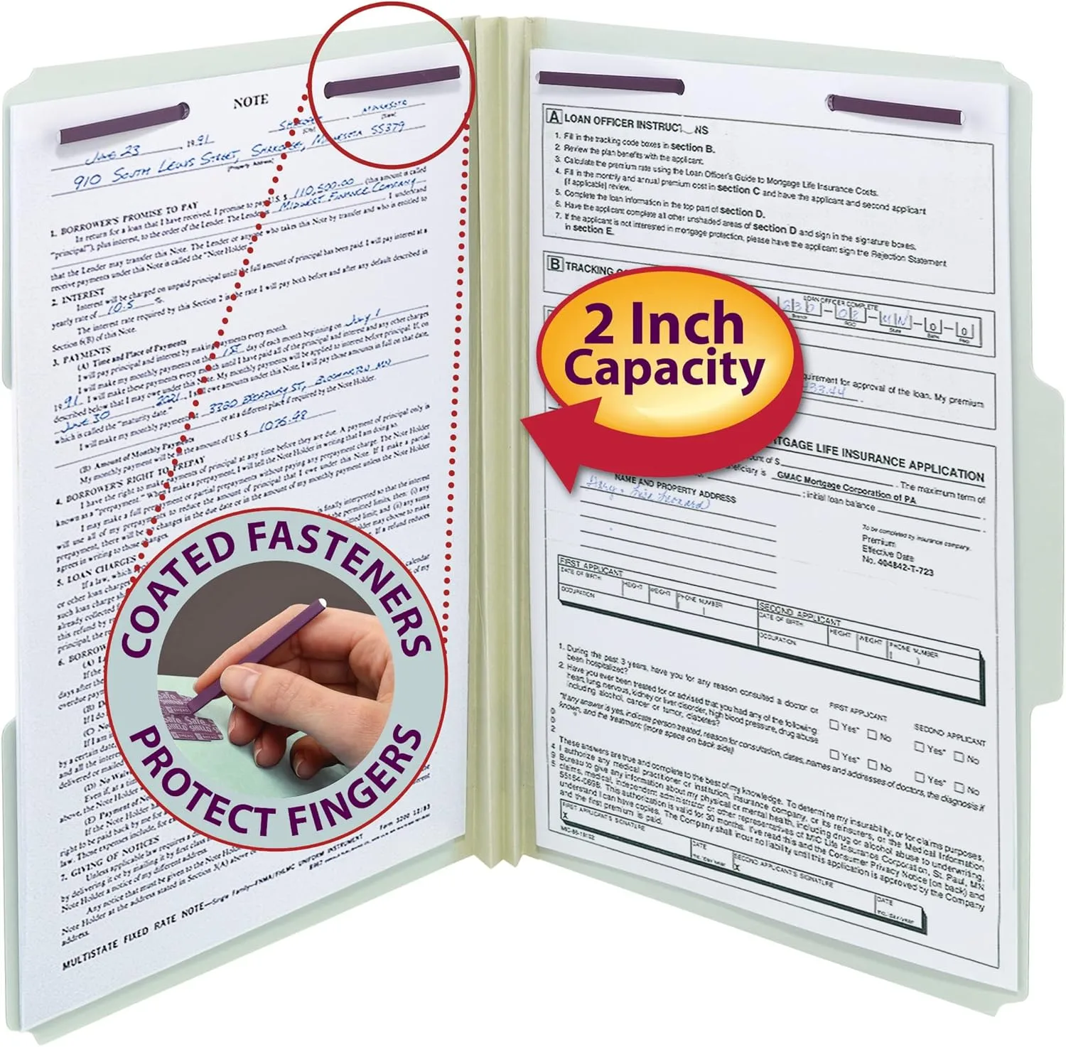 Smead Pressboard File Folder with SafeSHIELD® Fasteners, 2 Fasteners, 1/3-Cut Tab, 2" Expansion, Legal Size, Gray/Green, 25 per Box (19934)