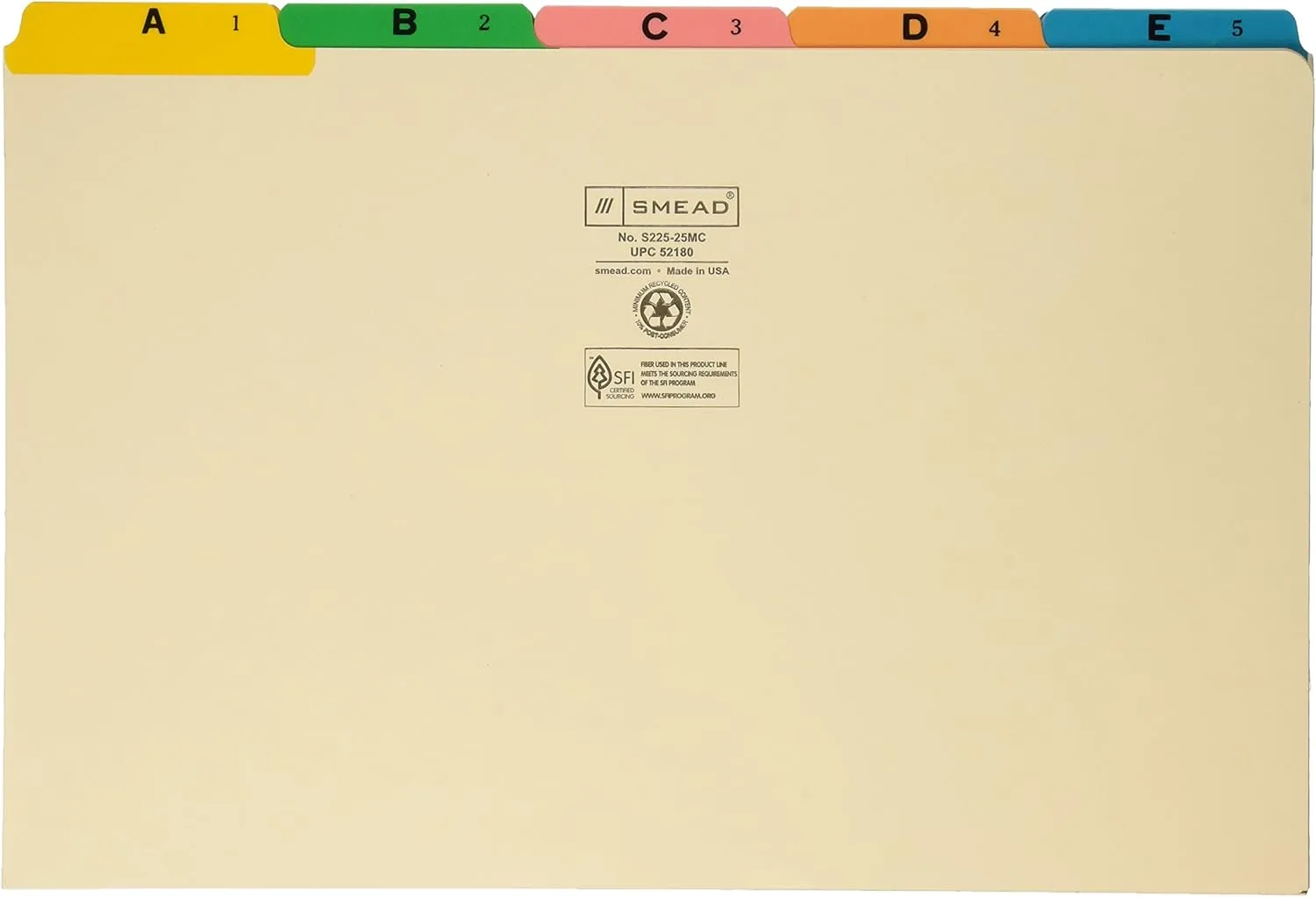 SMEAD A-Z Legal Size 1/5-Cut File Guides, Set of 25