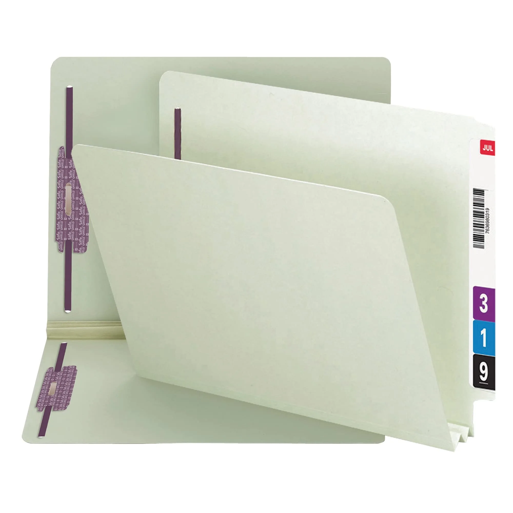 SMEAD End Tab Pressboard Fastener File Folders, Letter Size, Gray/Green