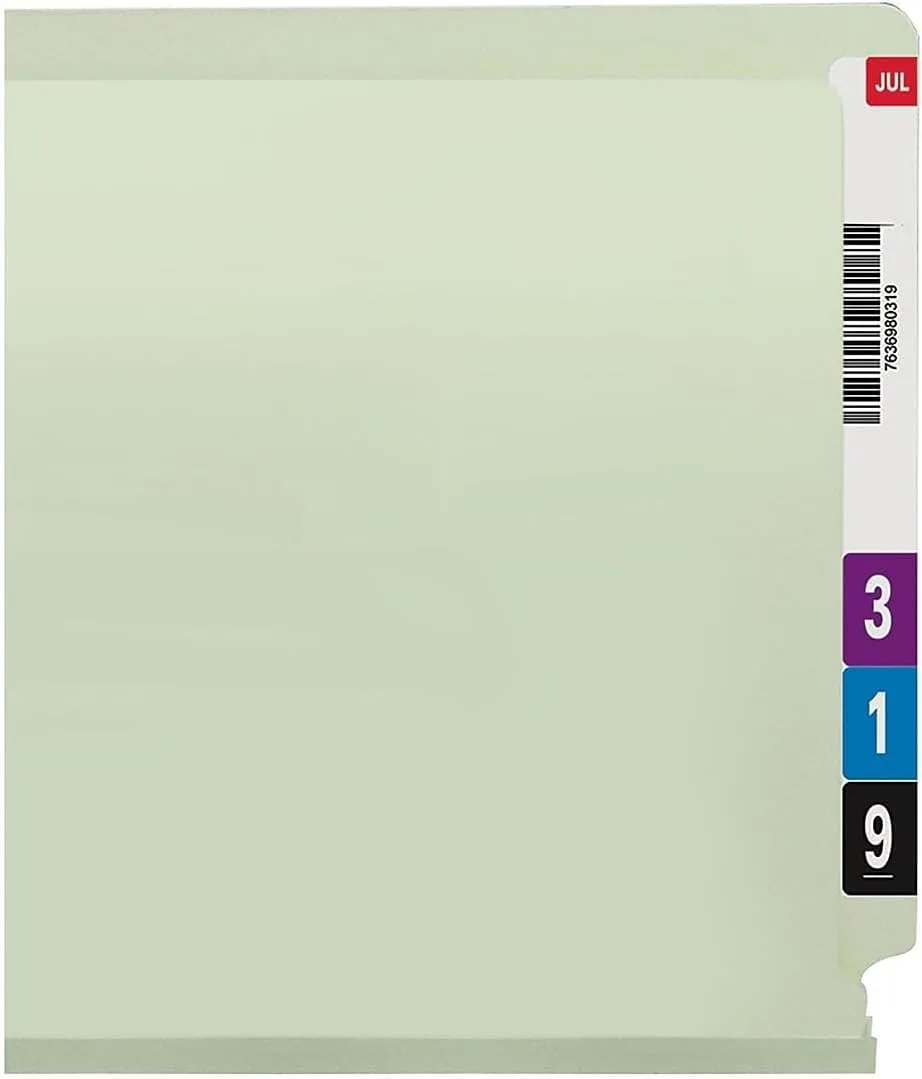 SMEAD End Tab Pressboard Fastener File Folders, Letter Size, Gray/Green