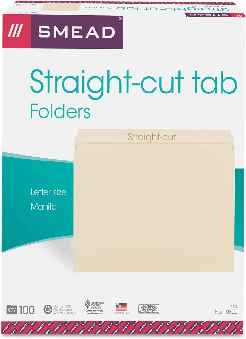 Smead File Folder, Straight-Cut Tab, Letter Size, Manila, 100 per Box (10300)