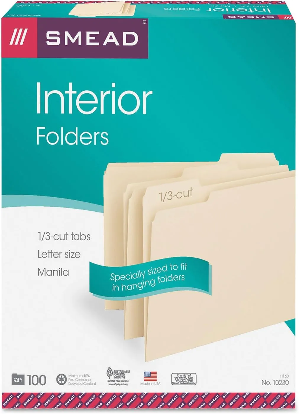 SMEAD Interior File Folders, 1/3-Cut Tab, Letter Size