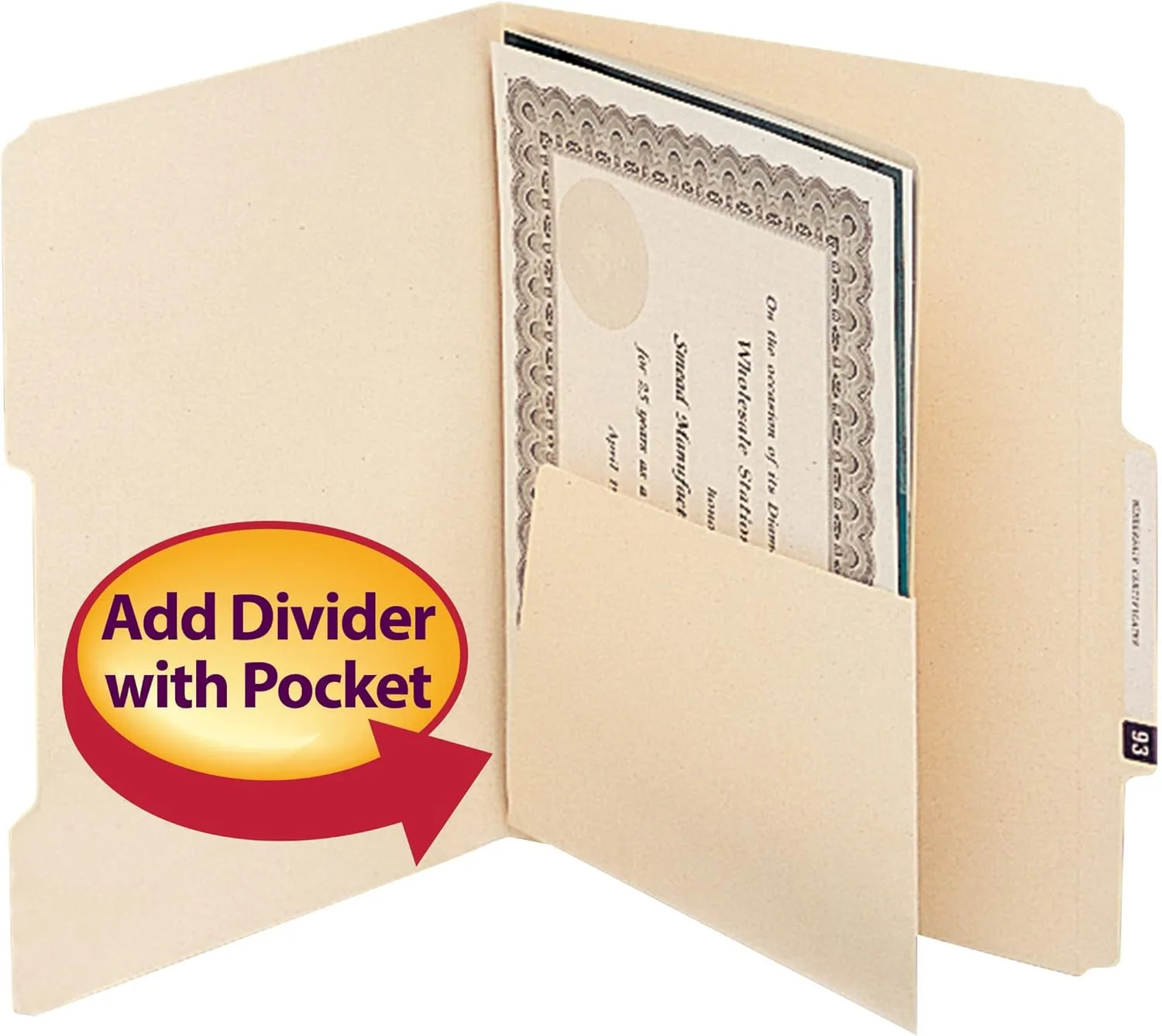Smead Manila Self-Adhesive Folder Divider with Pockets, Letter Size, Manila, 25 per Pack (68030)