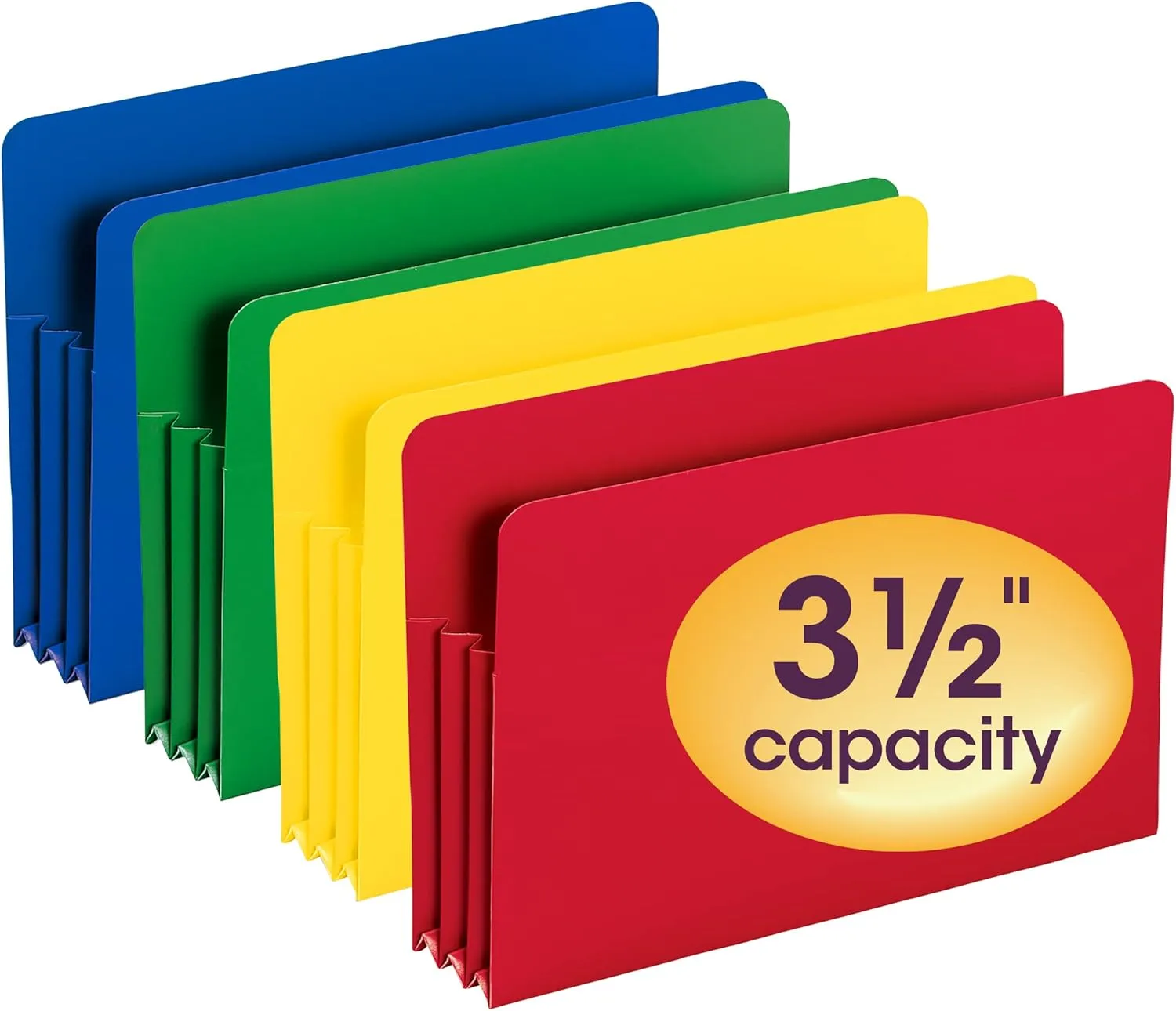 Smead Poly File Pocket, Straight-Cut Tab, 3-1/2" Expansion, Legal Size, Assorted Colors (73550)