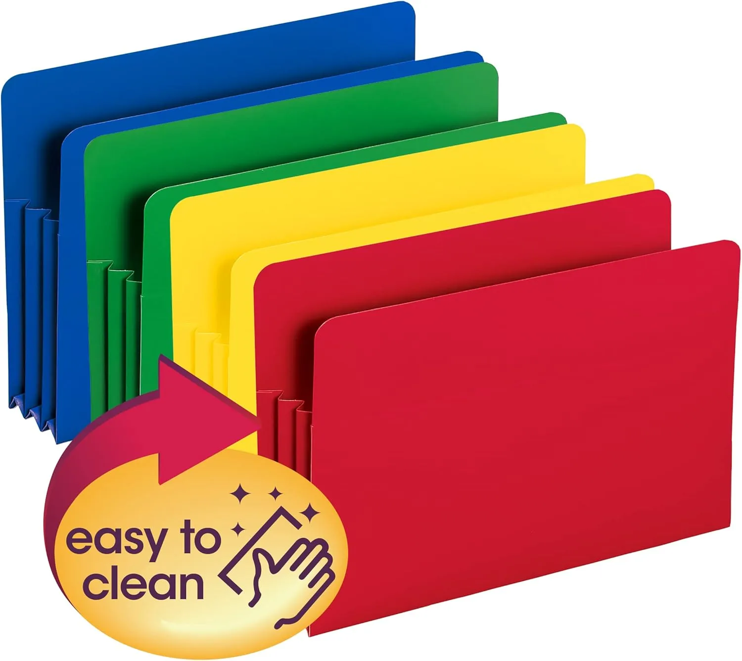 Smead Poly File Pocket, Straight-Cut Tab, 3-1/2" Expansion, Legal Size, Assorted Colors (73550)