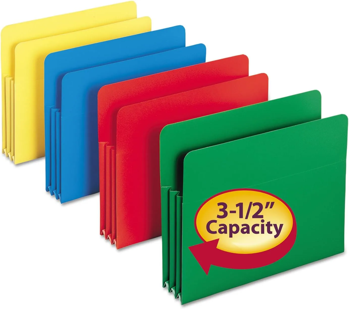 Smead Poly File Pocket, Straight-Cut Tab, 3-1/2" Expansion, Letter Size, Assorted Colors, 4 per Box (73500) Assorted Colors Letter