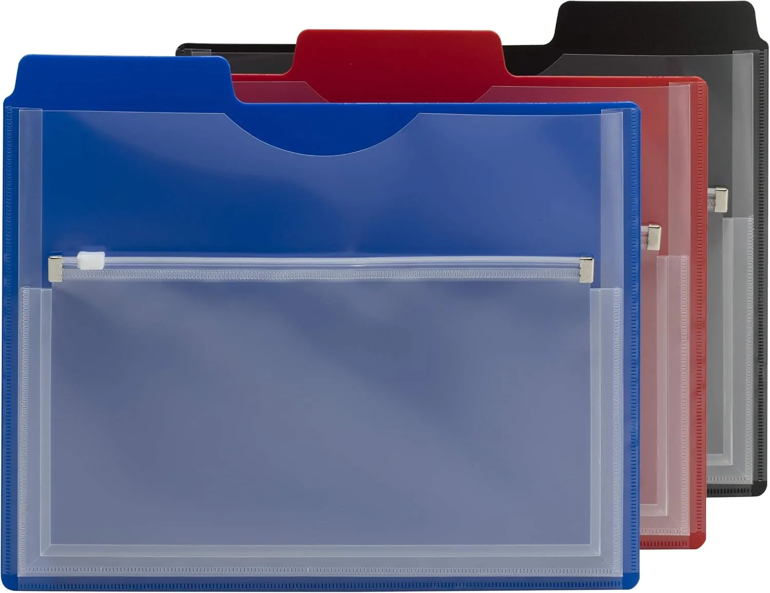 Smead Poly Project Organizer with Zip Pouch, 1/3-Cut Tab, 1/2” Expansion, Letter Size, Assorted Colors, 3 per Pack (89614)