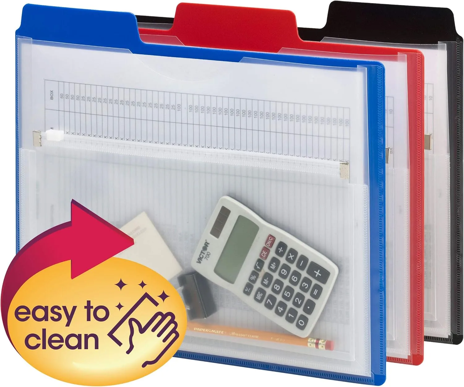 Smead Poly Project Organizer with Zip Pouch, 1/3-Cut Tab, 1/2” Expansion, Letter Size, Assorted Colors, 3 per Pack (89614)
