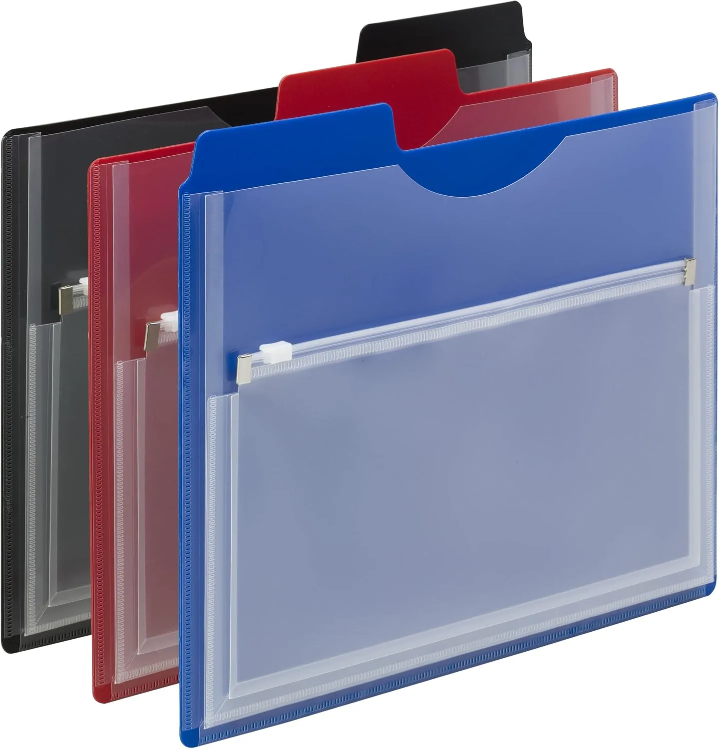 Smead Poly Project Organizer with Zip Pouch, 1/3-Cut Tab, 1/2” Expansion, Letter Size, Assorted Colors, 3 per Pack (89614)