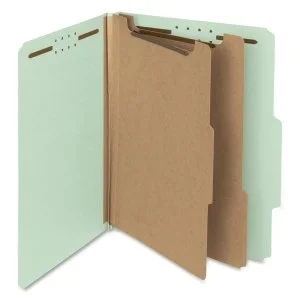 Smead Pressboard Classification Folders, 2 Dividers, Letter Size, 100% Recycled, Gray/Green, Box Of 10