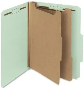 Smead Pressboard Classification Folders, 2 Dividers, Letter Size, 100% Recycled, Gray/Green, Box Of 10
