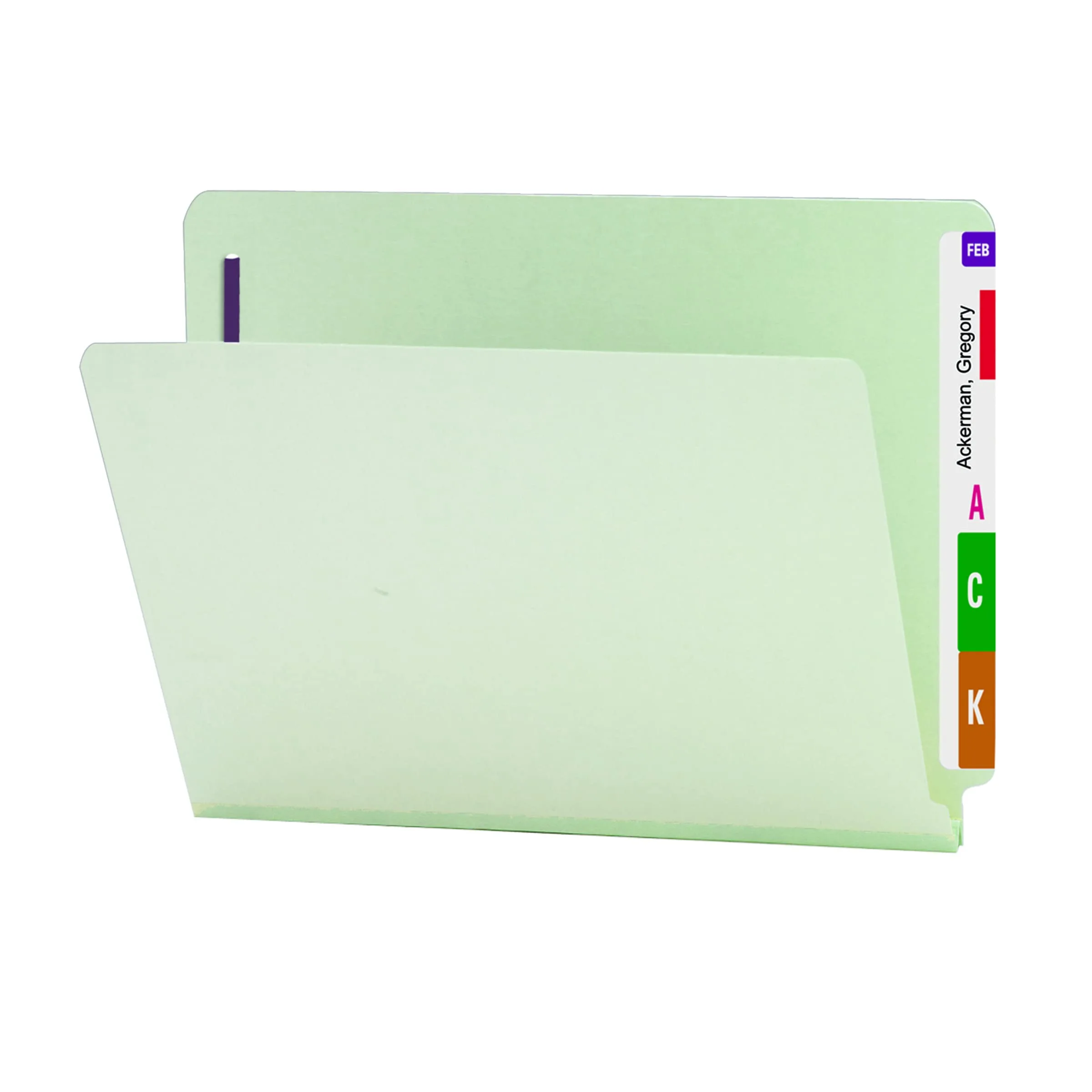 SMEAD End Tab Pressboard Fastener File Folders, Letter Size, Gray/Green