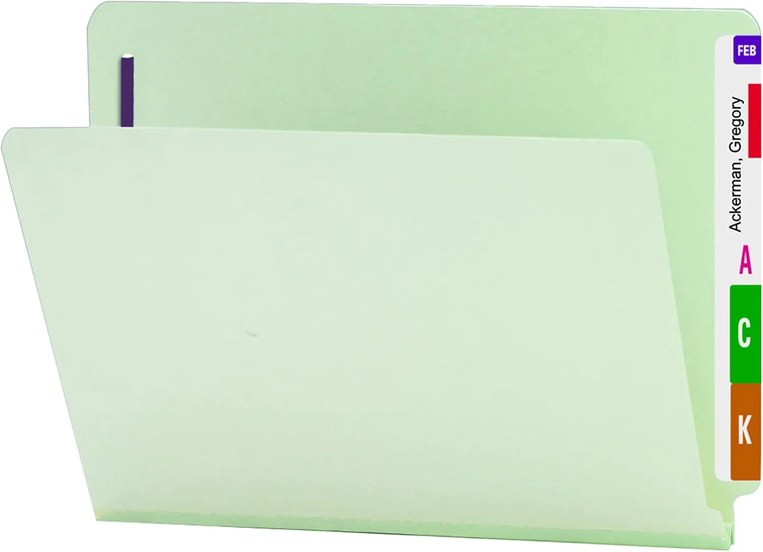SMEAD End Tab Pressboard Fastener File Folders, Letter Size, Gray/Green