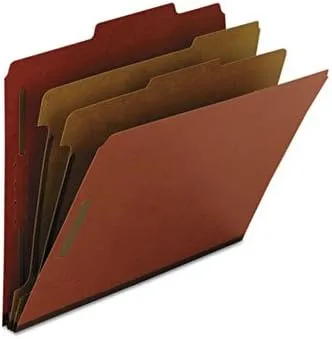 Smead Pressboard Classification Folders, 2 Dividers, Letter Size, 100% Recycled, Red, Box Of 10