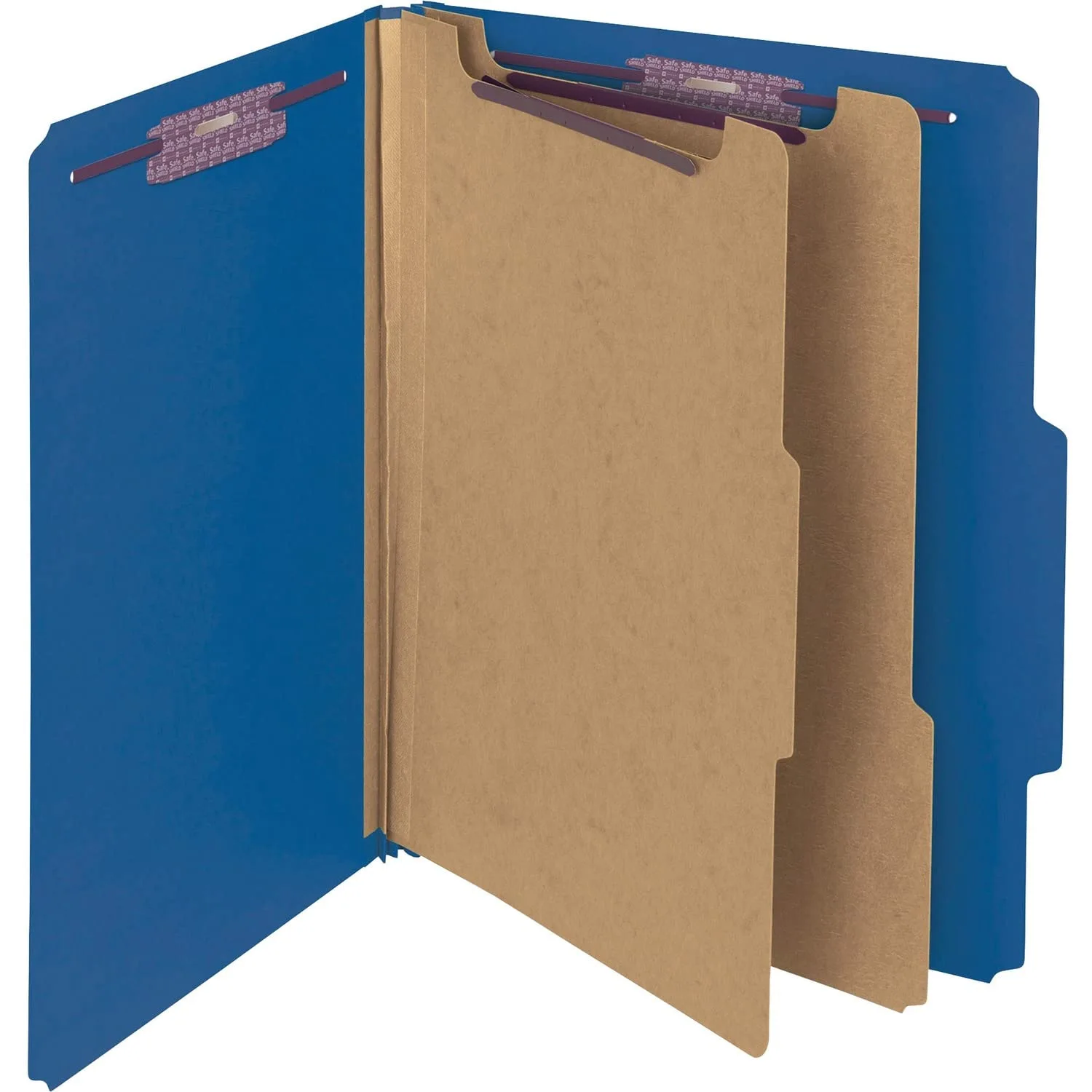 Smead PressGuard Classification File Folder with SafeSHIELD Fasteners, 2 Dividers, 2" Expansion, Letter Size, Dark Blue, 10 per Box (14200)