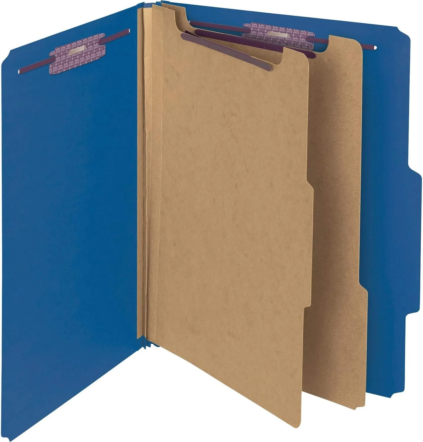 Smead PressGuard Classification File Folder with SafeSHIELD Fasteners, 2 Dividers, 2" Expansion, Letter Size, Dark Blue, 10 per Box (14200)
