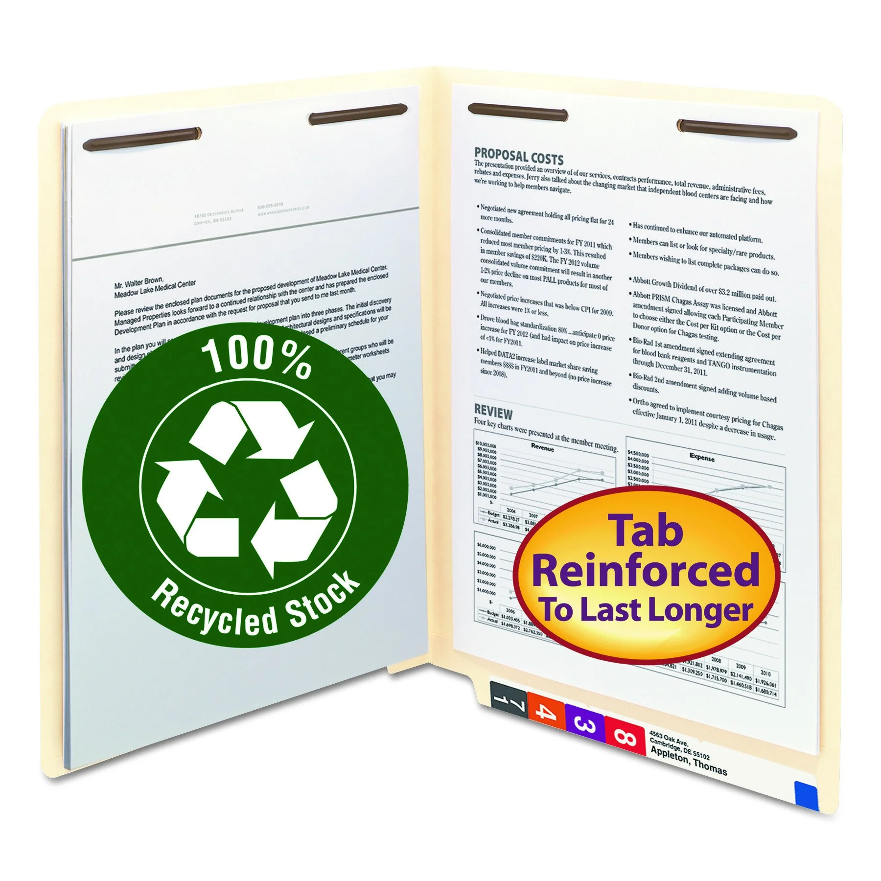 Smead 100% Recycled End-Tab Fastener File Folder, Letter, Manila, 50/Box (34160)