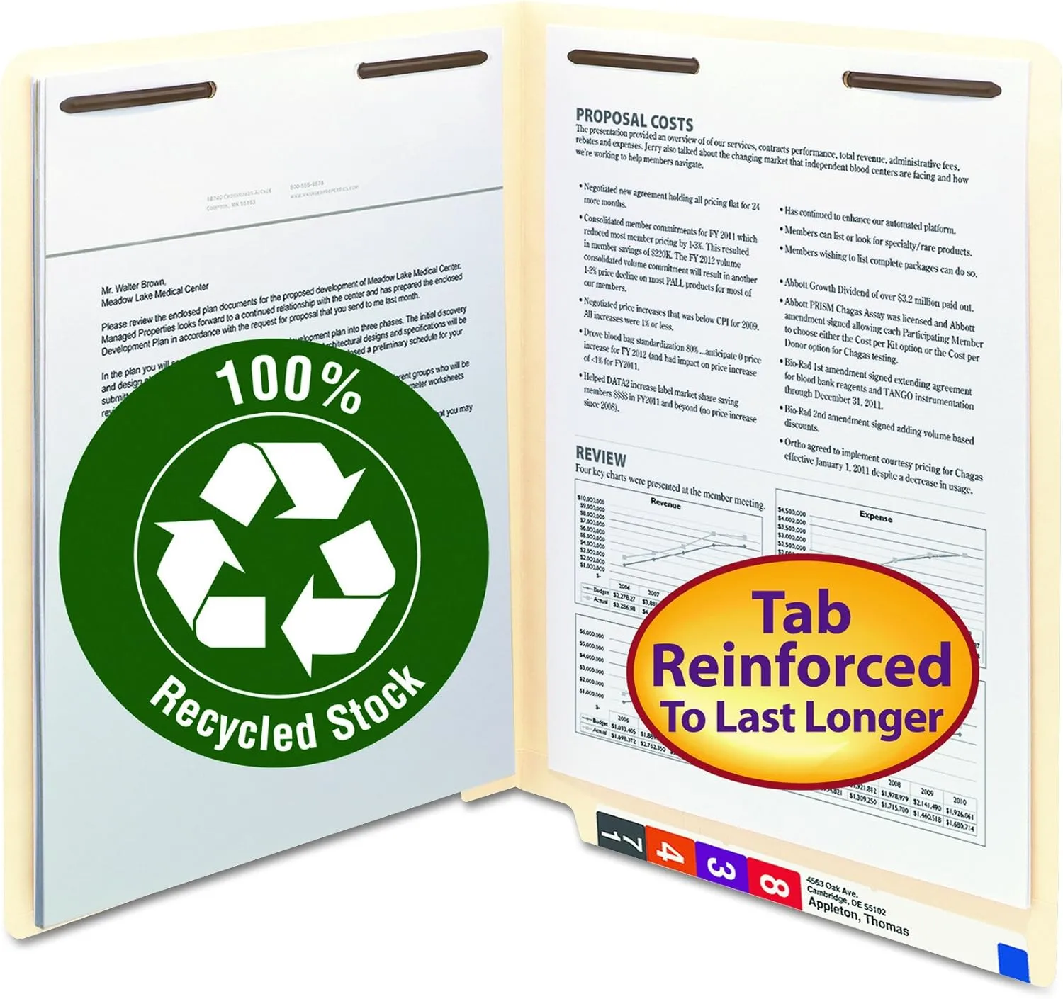 Smead 100% Recycled End-Tab Fastener File Folder, Letter, Manila, 50/Box (34160)