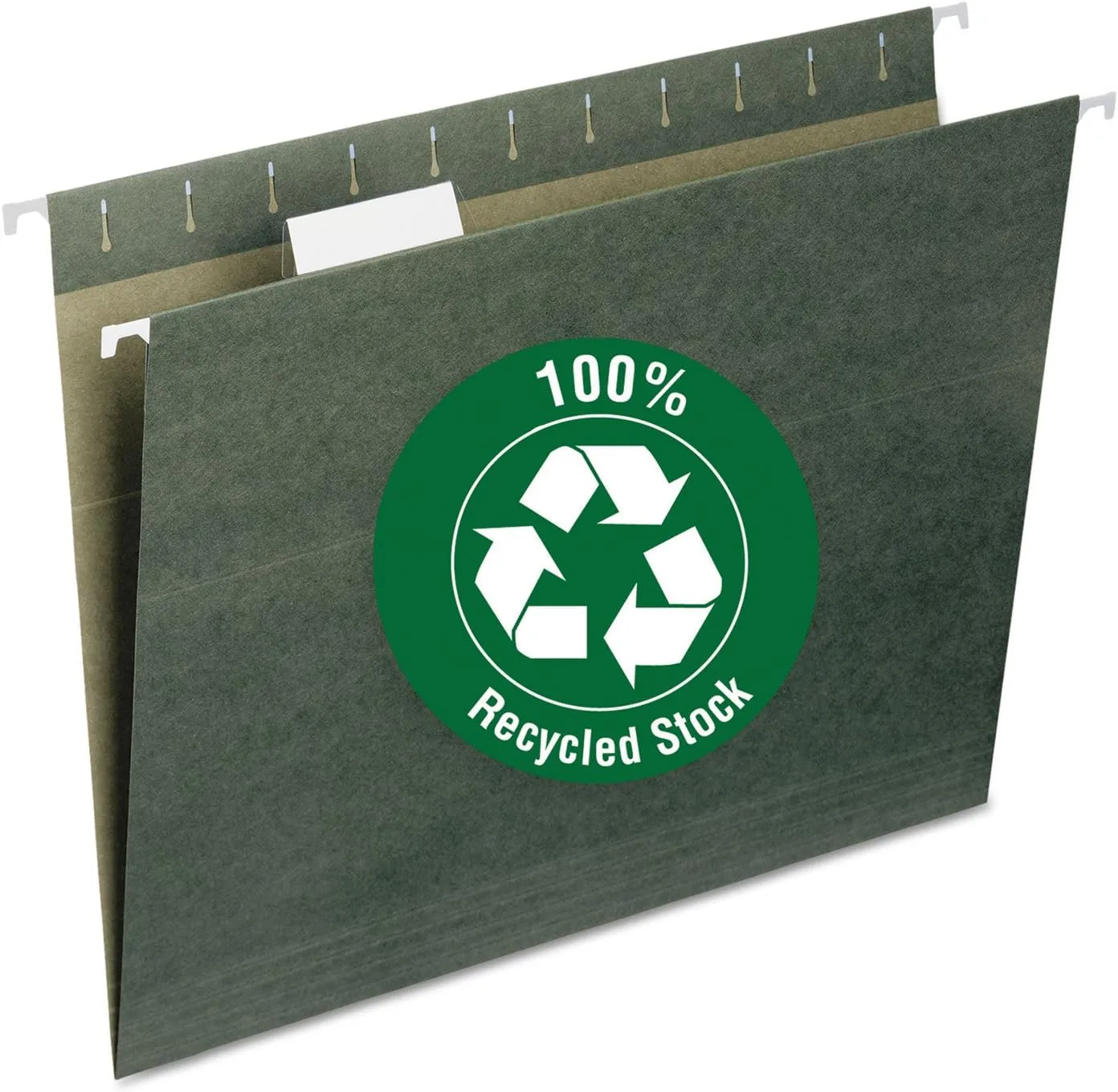 Smead 100% Recycled Hanging File Folder with Tab, 1/5-Cut Adjustable Tab, Letter Size, Standard Green, 25 per Box (65001)