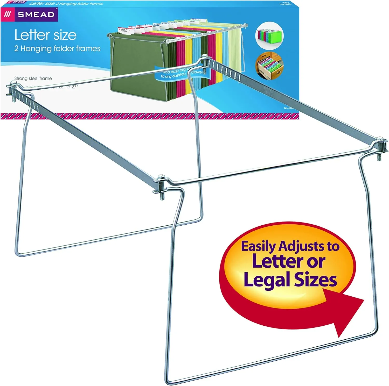 Smead Steel Hanging File Folder Frame, Letter Size, Gray, 2 per Pack