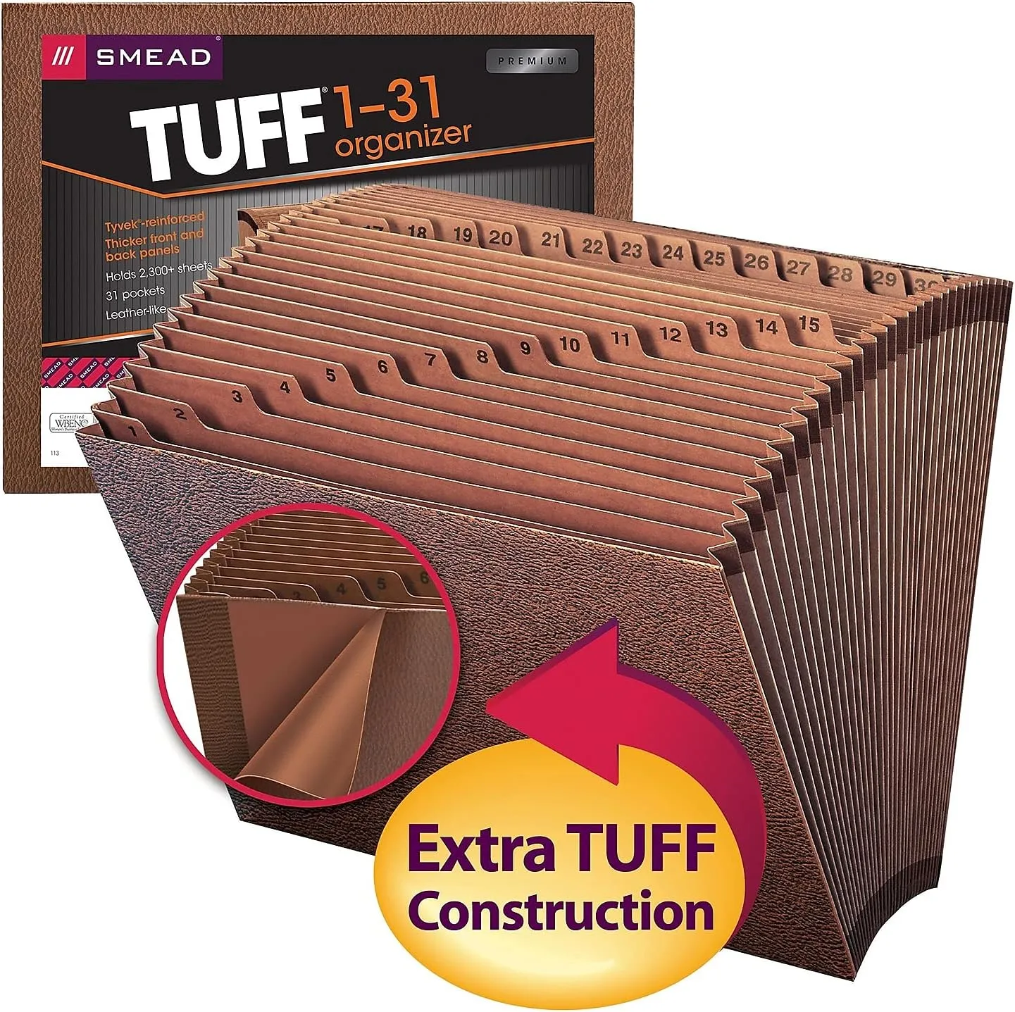 SMEAD TUFF Expanding File, Letter Size, Redrope