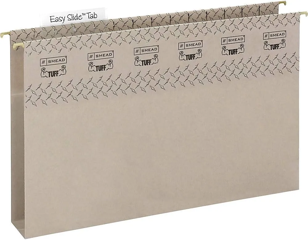Smead TUFF Extra Capacity Box Bottom Hanging Folder, 2" Expansion, 1/3-Cut Easy Slide Tab, Legal Size, Steel Gray, 18 per Box (64340)