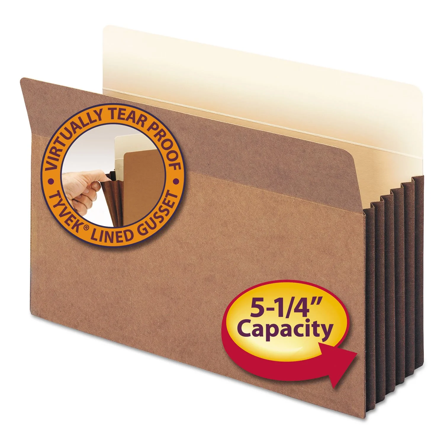 Smead Easy-Access Top-Tab Tyvek File Pockets, Legal Size, 5.25" Expansion, Redrope, Box of 10