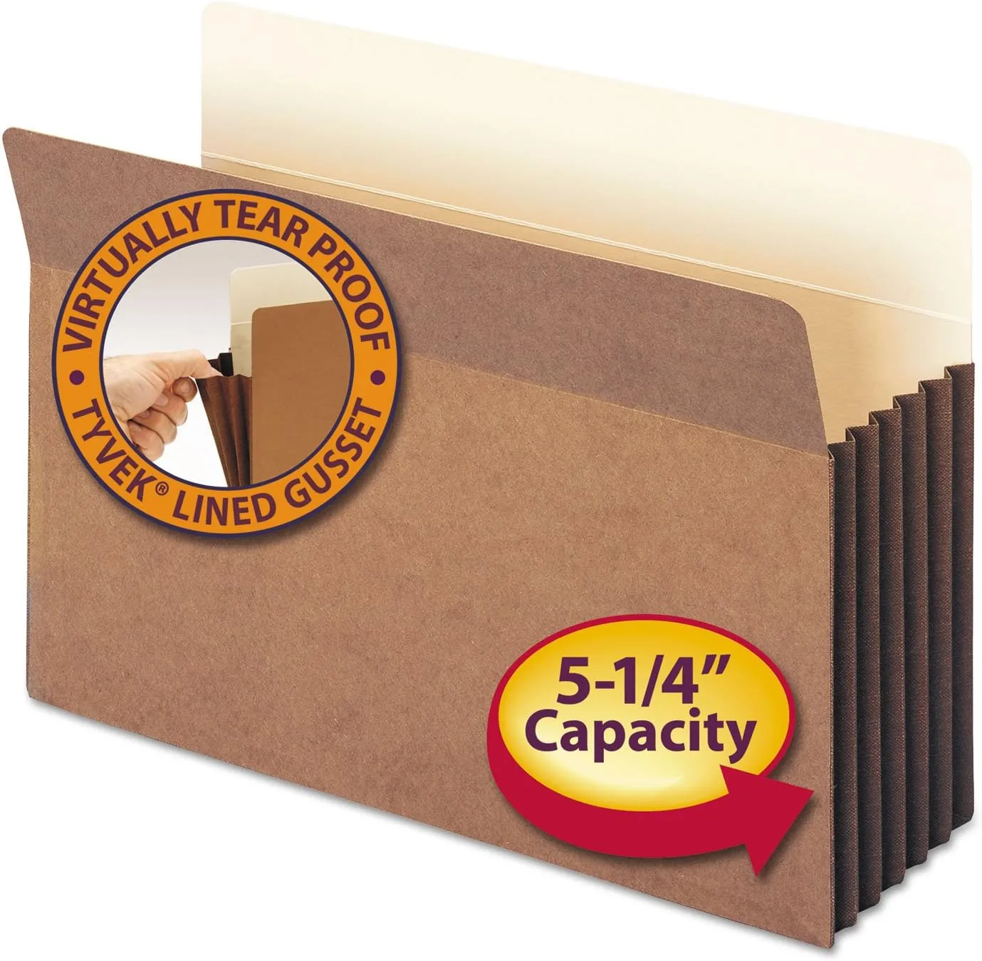 Smead Easy-Access Top-Tab Tyvek File Pockets, Legal Size, 5.25" Expansion, Redrope, Box of 10