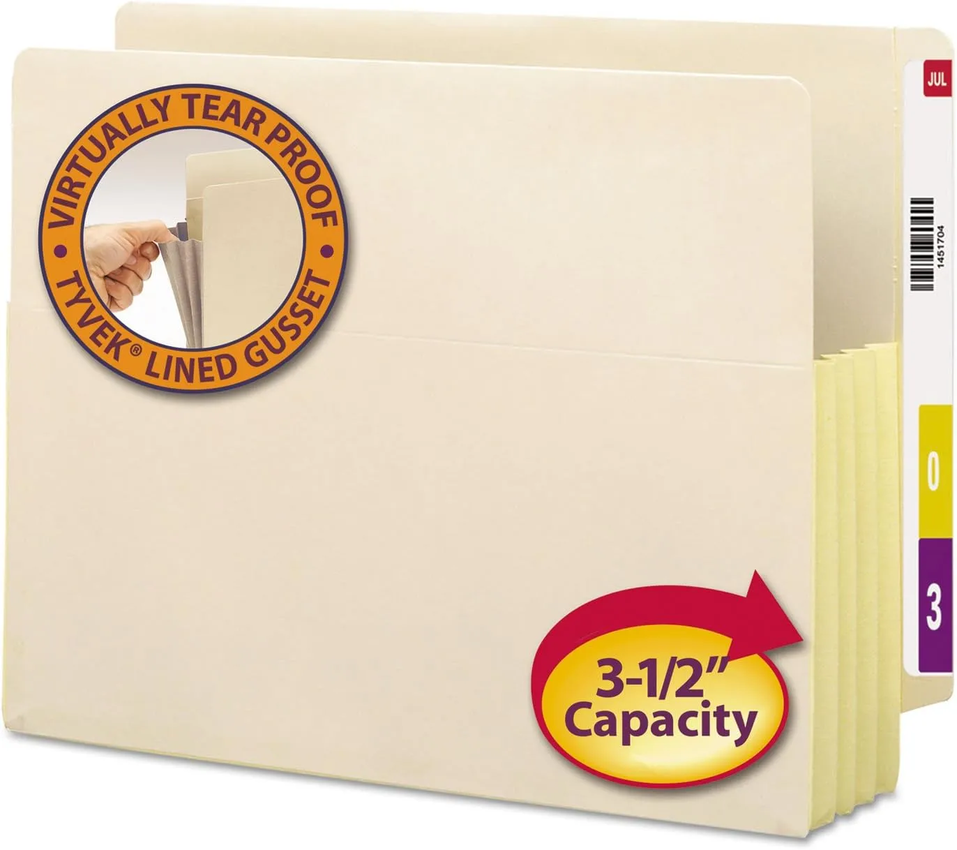 Smead 3 1/2" Exp End Tab File Pockets w/Tyvek, Letter, Manila, 10/Box -SMD75164