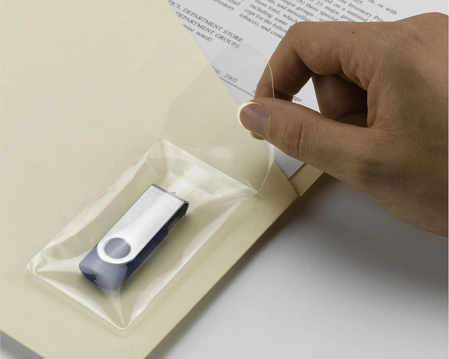 Smead Self-Adhesive Poly USB Flash Drive Pocket, 2 x 3-9/16 in, Clear, Pack of 6