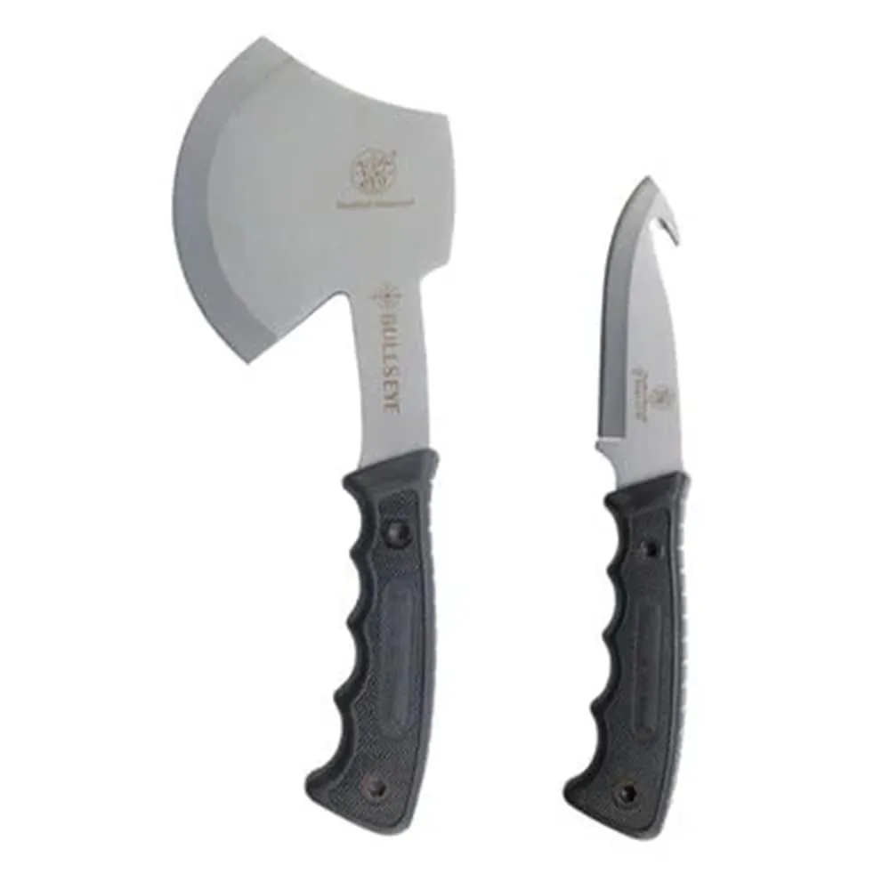 Smith & Wesson Bullseye Hatchet and Fixed Blade Guthook Knife Combo with S.S. Blade and Rubber Handle for Outdoor, Tactical