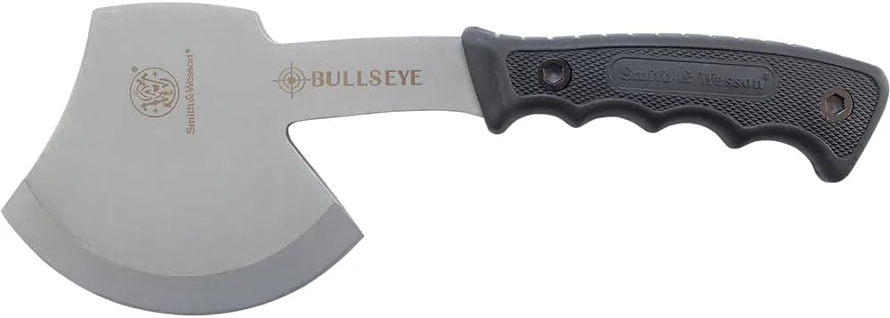 Smith & Wesson Bullseye Hatchet and Fixed Blade Guthook Knife Combo with S.S. Blade and Rubber Handle for Outdoor, Tactical