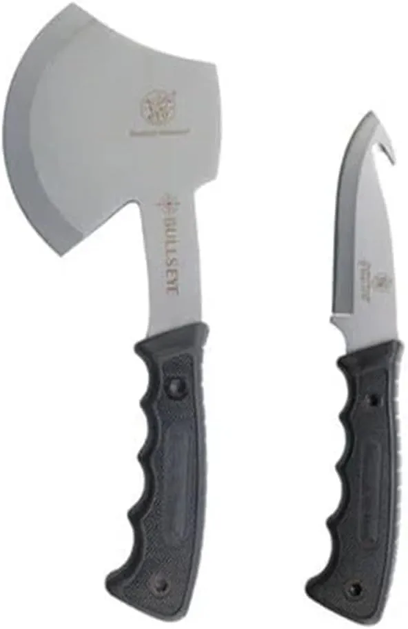 Smith & Wesson Bullseye Hatchet and Fixed Blade Guthook Knife Combo with S.S. Blade and Rubber Handle for Outdoor, Tactical