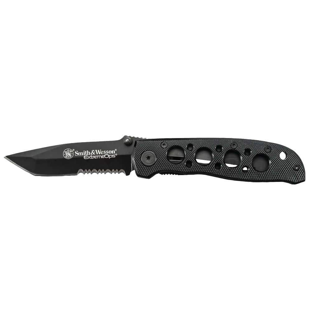Smith & Wesson CK5TBS 7.4in High Carbon S.S. Folding Knife with a 3.2in Serrated Tanto Blade and Aluminum Handle for Outdoor