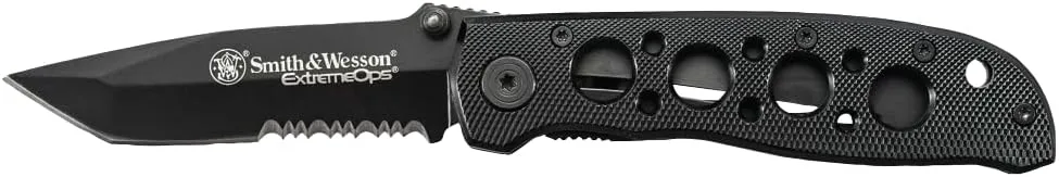 Smith & Wesson CK5TBS 7.4in High Carbon S.S. Folding Knife with a 3.2in Serrated Tanto Blade and Aluminum Handle for Outdoor