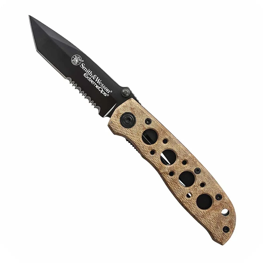 Smith & Wesson CK5TBSD 7.4in High Carbon S.S. Folding Knife with a 3.2in Serrated Tanto Blade and Aluminum Handle