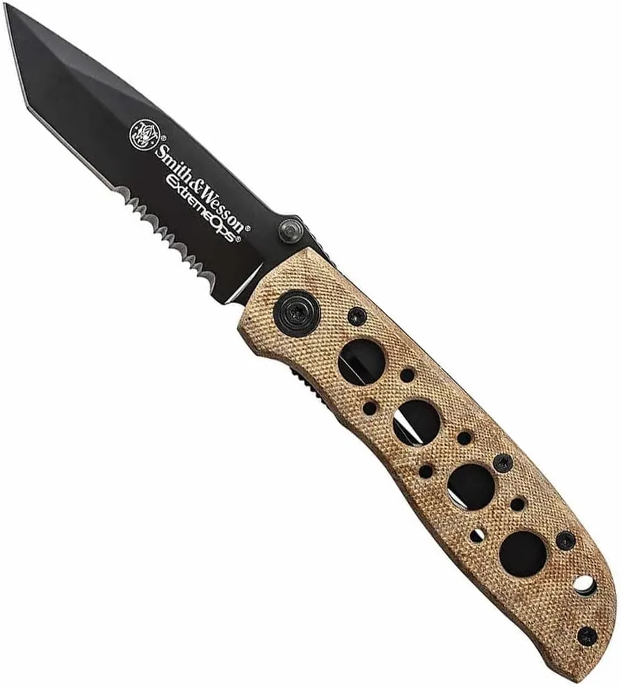 Smith & Wesson CK5TBSD 7.4in High Carbon S.S. Folding Knife with a 3.2in Serrated Tanto Blade and Aluminum Handle