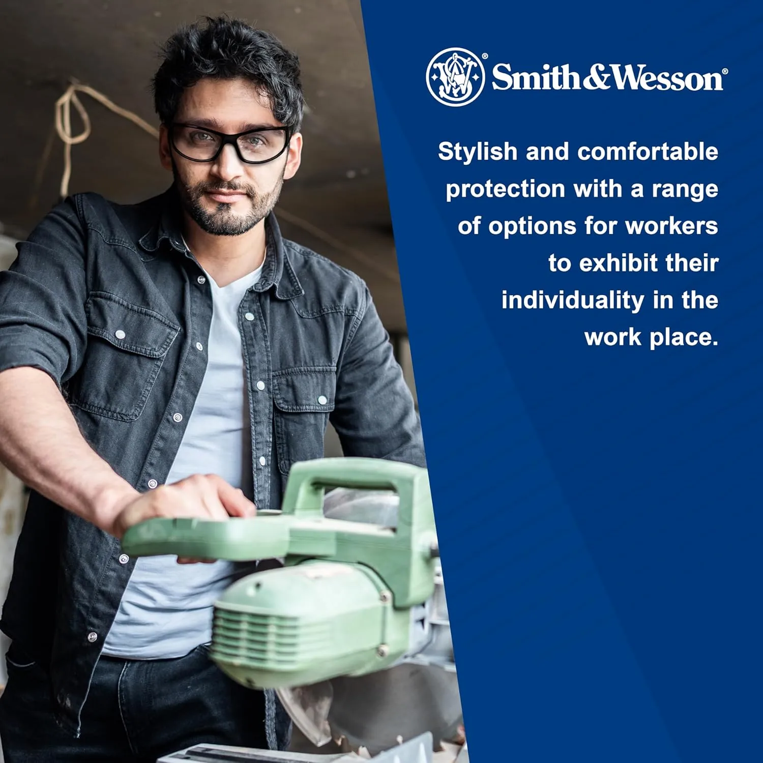 Smith & Wesson® Elite™ Safety Glasses (21307), with Mirror Coating, Blue Mirror Lenses, Black Frame