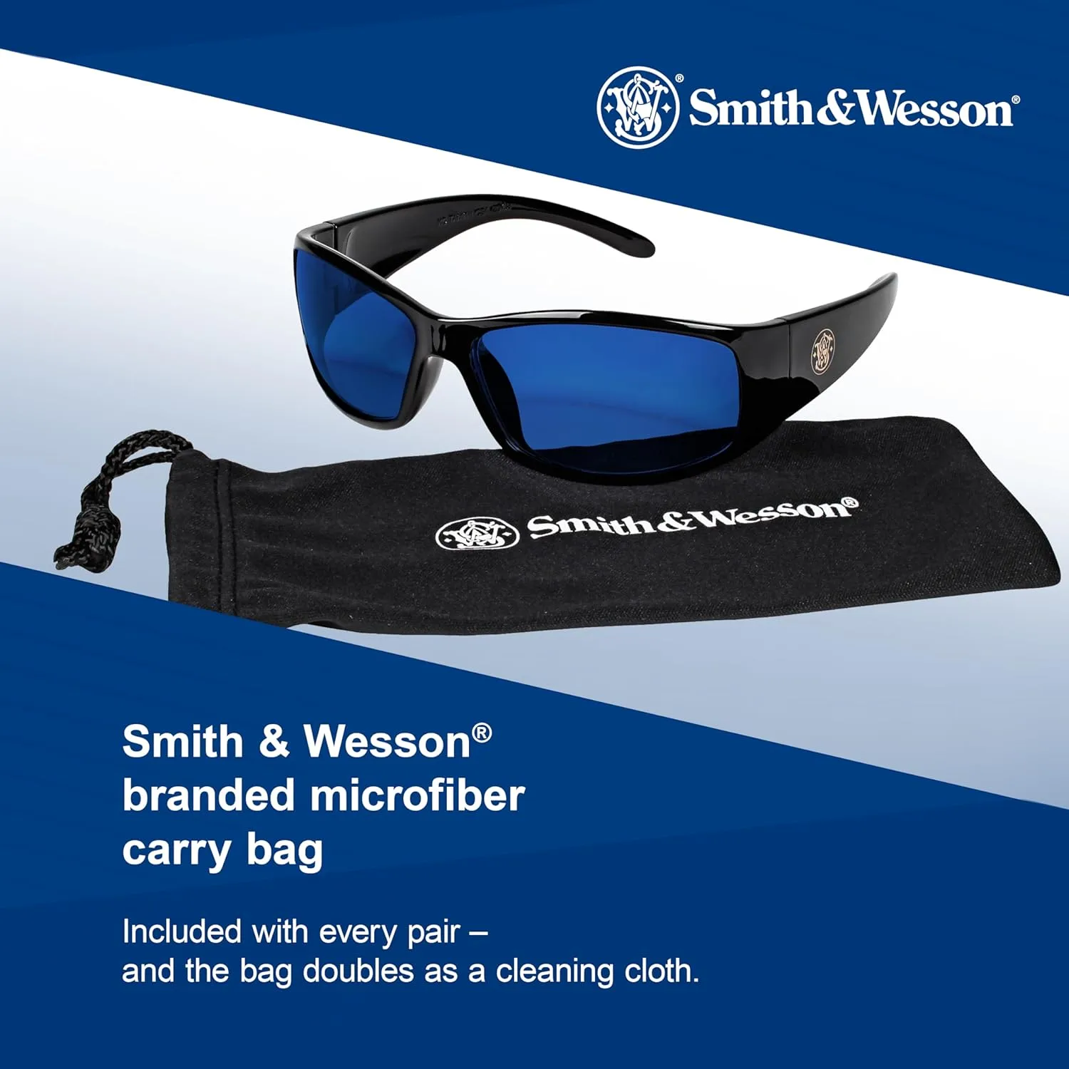 Smith & Wesson® Elite™ Safety Glasses (21307), with Mirror Coating, Blue Mirror Lenses, Black Frame